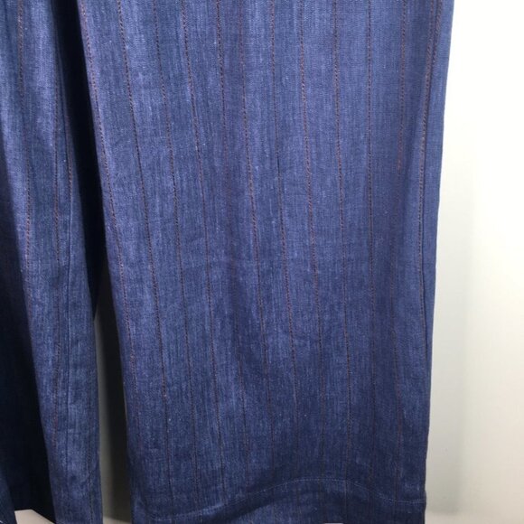 J. Jill Linen Stretch Wide Leg Blue Striped Belted Pants Size S. NWT - Picture 3 of 9